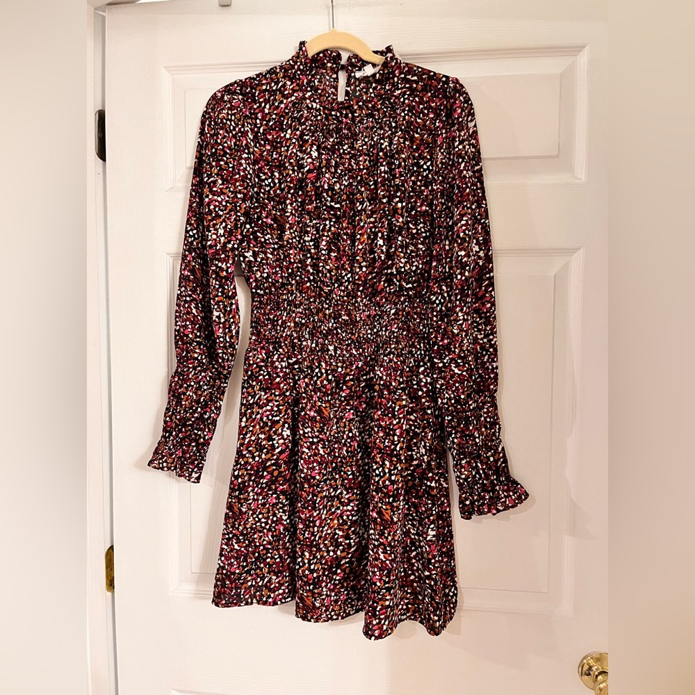 THML long sleeve smocked waist knee length‎ dress women’s size medium